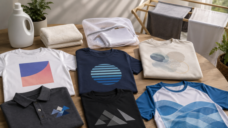 Printed shirts with laundry care items