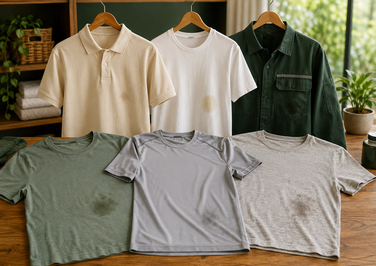 Grease stains on different shirt fabrics