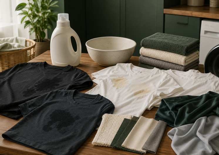 Grease stains on light and dark fabrics